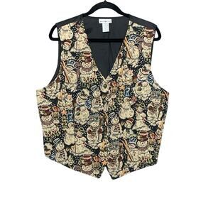 Vintage White Stag Tapestry Christmas Holiday Snowman Vest Women’s Size XL